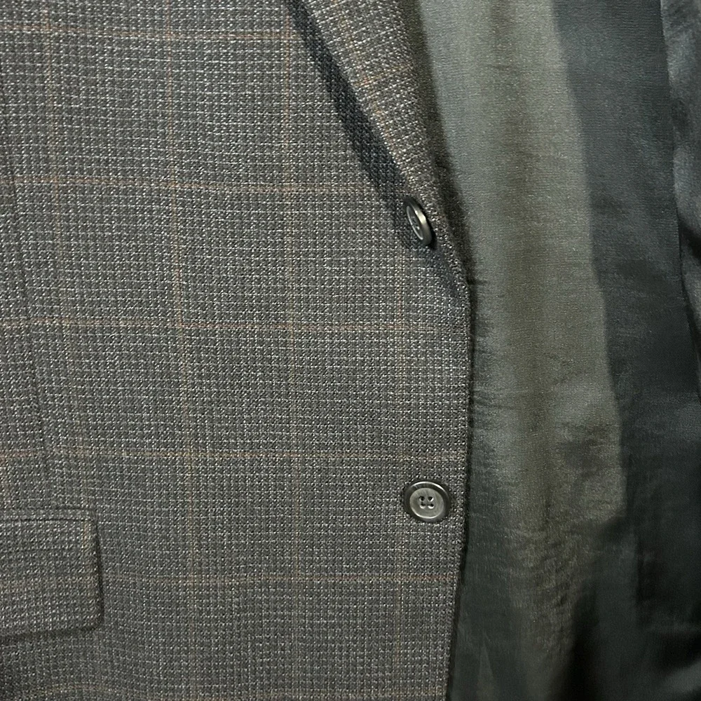 Pronto‎ Uomo Blazer Mens 48L Lambswool Sport Coat Gray Herringbone 2 Button